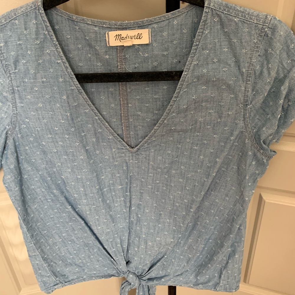Madewell chambray tie front v neck